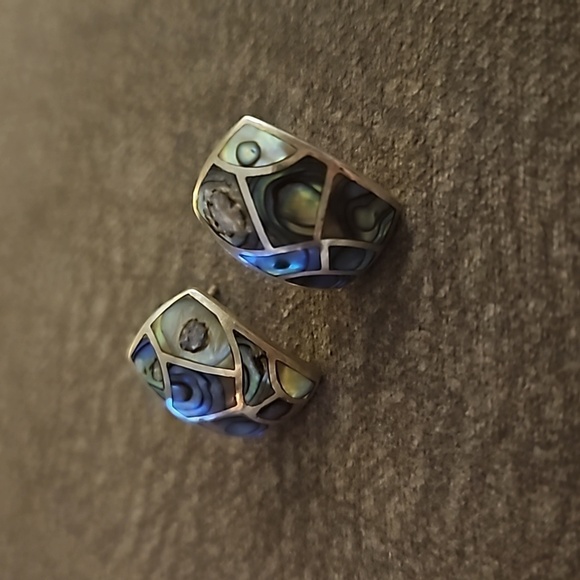 Sterling Silver 925 Abalone Shell Mosaic Post Earrings - Picture 4 of 6